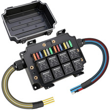 12V 12 Way Pre-Wired Waterproof Fuse Relay Box, 8 Relays and 12ATC/ATO Blade Fus