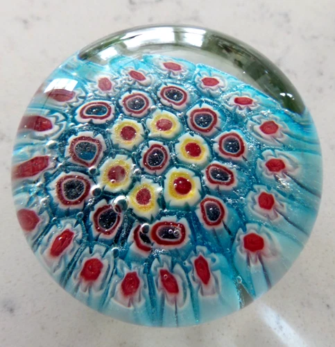 Vintage Murano Art Glass Millefiori Paperweight 2"