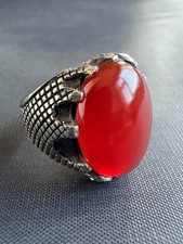 Vintage 925 Sterling Silver Ring Red Agate Ring Handcrafted Ring Size 10 US