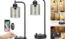 Industrial Desk Lamps for Office Set of 2 - Fully Dimmable Bedside Lamps Gray