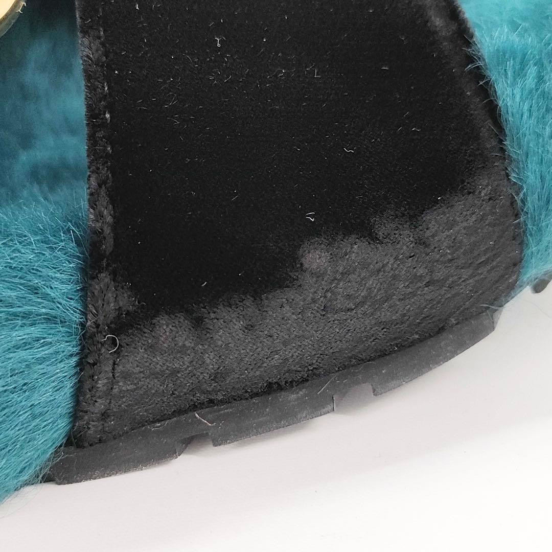 PRADA fur sandals in shearling and velvet teal green, women's size 38 From Japan thumbnail 9