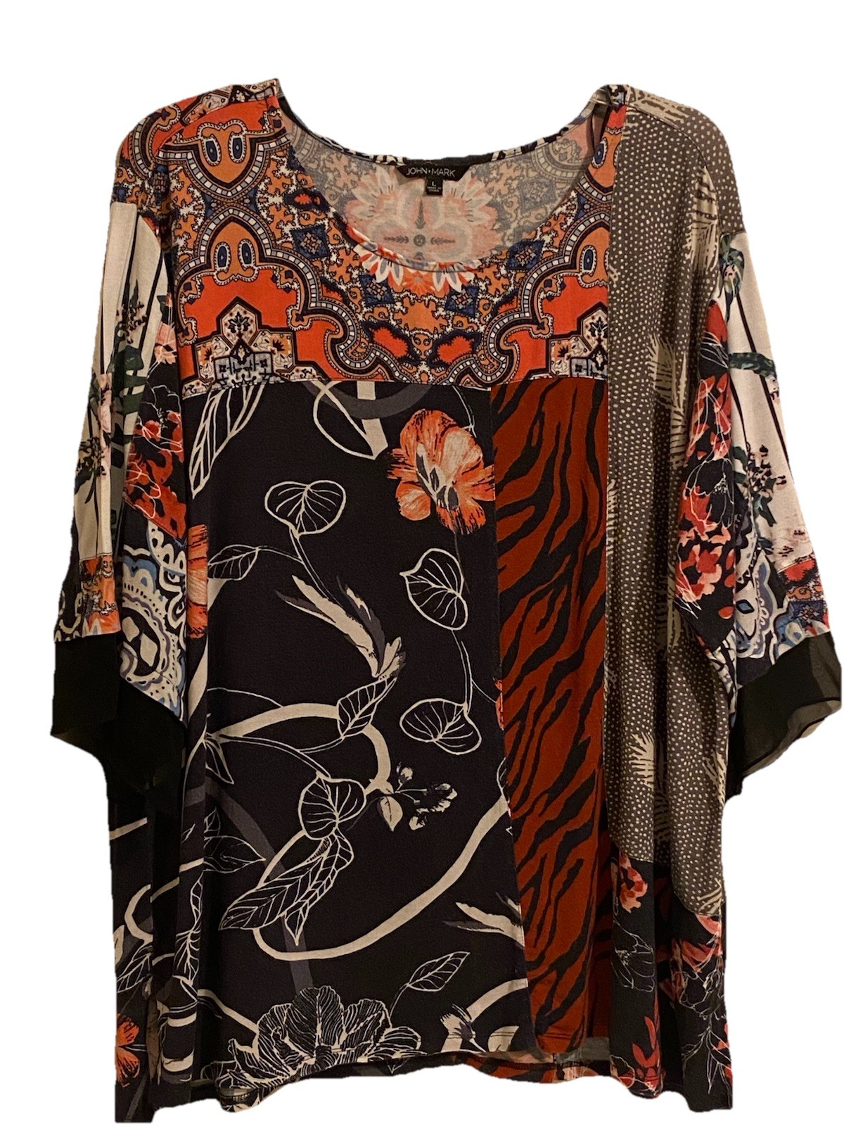 John Mark Mixed Pattern Blouse Size L Lightweight… - image 1