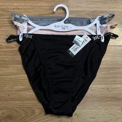 Bebe ~ Women String Bikini Underwear Panties Nylon Blend 3-Pair Multicolor ~ XL