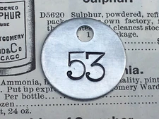 Number 53 Tag Aluminum Metal Numbered Keychain Stamped Token Fob Check