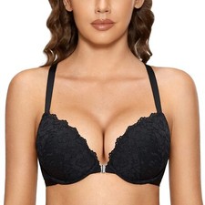 Women's Push Up Bra Racerback Front Closure Bras Lace Padded Underwire Plunge...