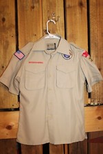 Boy Scouts of America BSA Youth Shirt Large Tan Vented Poly Microfiber