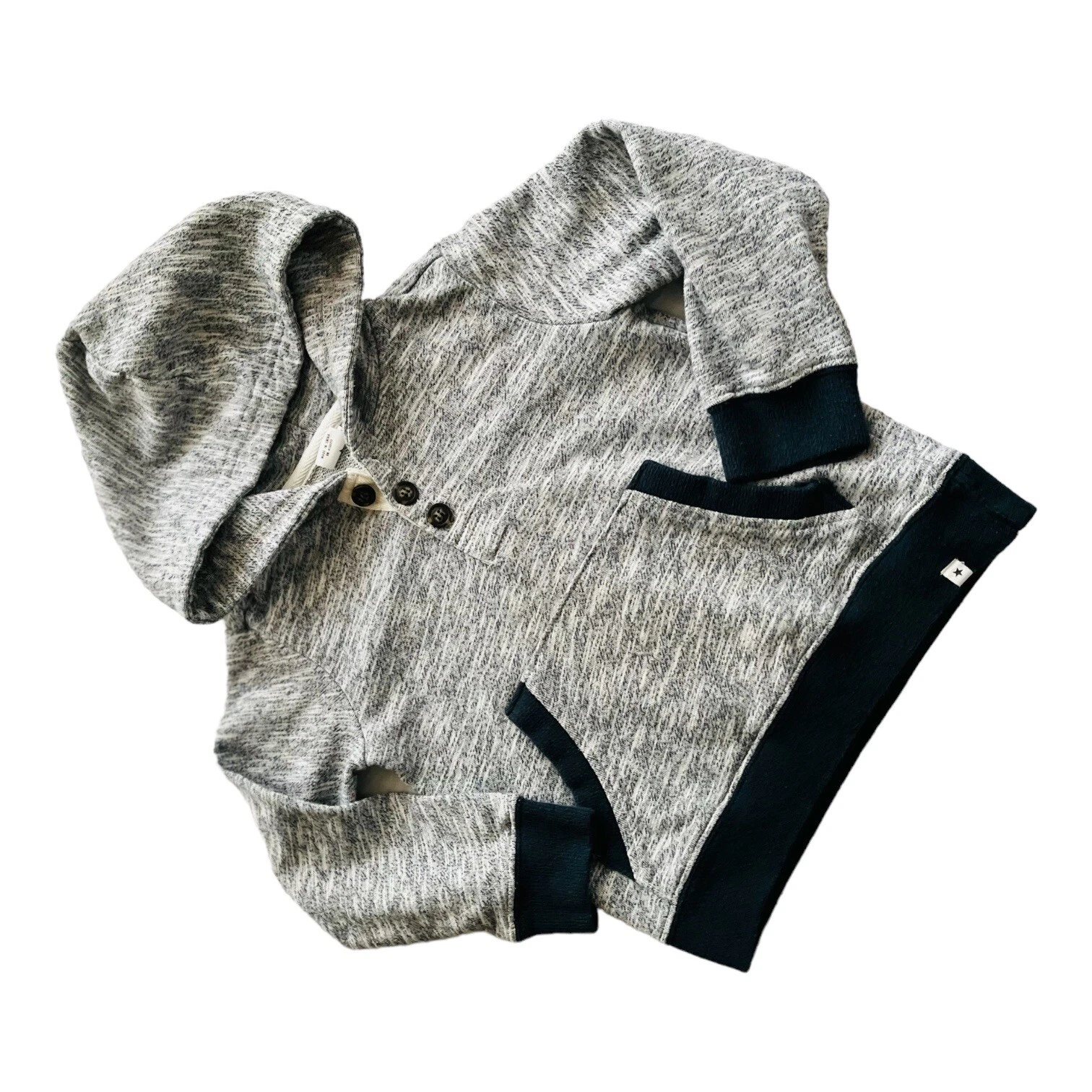 VETEMENTS Felpa con cappuccio Retreat marmo orlo polsino a costine grigio blu navy tasca canguro logo Boy5