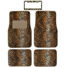 Safari Tan Beige Leopard Carpet Floor Mats License Plate Frame For Car Truck