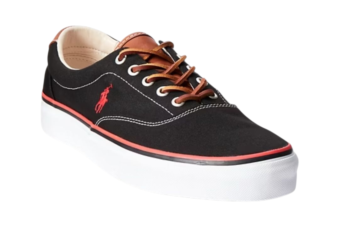 Nuova Polo Ralph Lauren Uomo Keaton Pony Sneaker Lacci Tela Nero Rosso Taglia 7 5