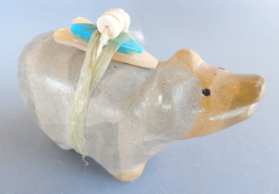 Bear Fetish with Offering Bundle carved from Zuni / Leekya Rock by Alice Homer