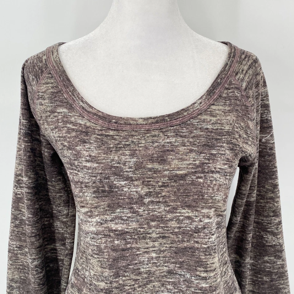 Pullover tejido Athleta No Sweatin' It Top talla pequeña marrón jaspeado dobladillo mordedura de tiburón Foto 2 de 4