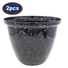 Pot Round Plastic Planter Honey Black Gloss Plant Flower Garden Décor 25cm 2Pcs