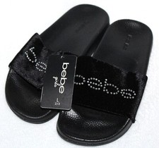 Bebe Youth Girls' Black Felt/Soft Fabric Slides Slippers - Pick Your Size
