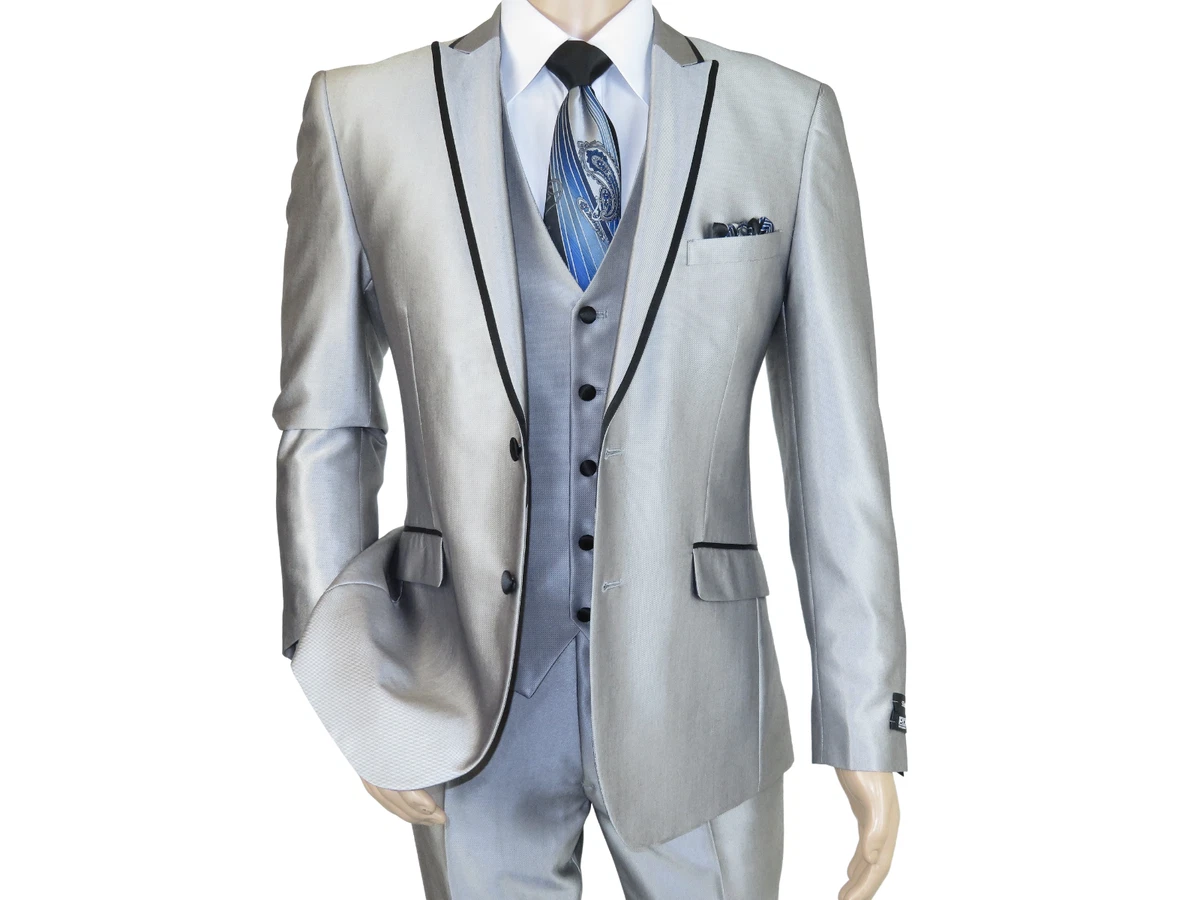 Confusión Tranquilizar estilo Men Tuxedo Formal Suit ROYAL DIAMOND Slim Fit 3Pc Vested shiny Satin SL82 Silver | eBay Confusión Tranquilizar estilo Men Tuxedo Formal Suit ROYAL DIAMOND Slim Fit 3Pc Vested shiny Satin SL82 Silver | eBay