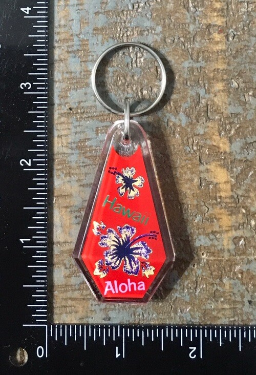 Vintage HAWAII Aloha Lei Flower Travel Souvenir Keychain Key Ring HI Acrylic