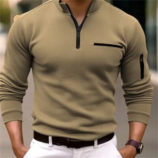 Men's Ribbed Long Sleeve Slim Fit Polo Shirts Summer Shirts Casual Golf Shirt