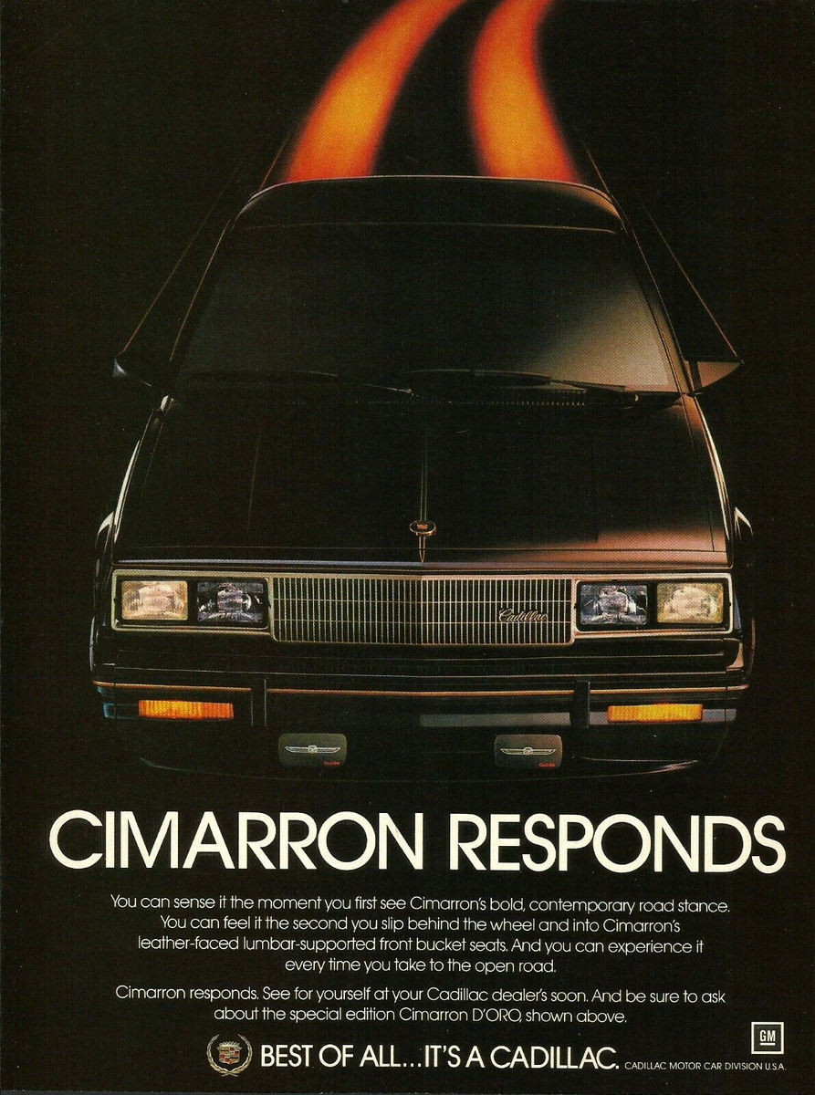 1984 Cadillac Cimarron D'ORO vintage Print Ad 80's Car