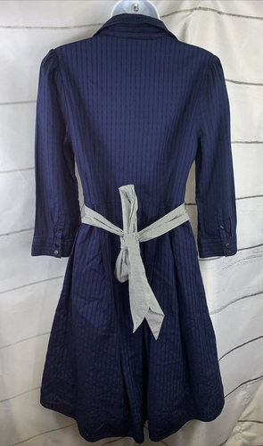 Anthropologie Moulinette Soeurs Women Size 6 Shirt Dress Blue Stripe Button Belt - Picture 2 of 11