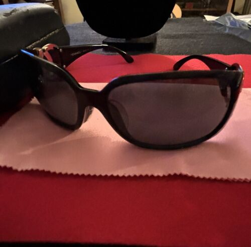 Authentic Vintage Chanel Oversized Black Sunglasses Shades With Original Case