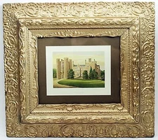 Original 1880 Chromolithograph "Kirtling Tower" Castle in England Ant Gold Frame