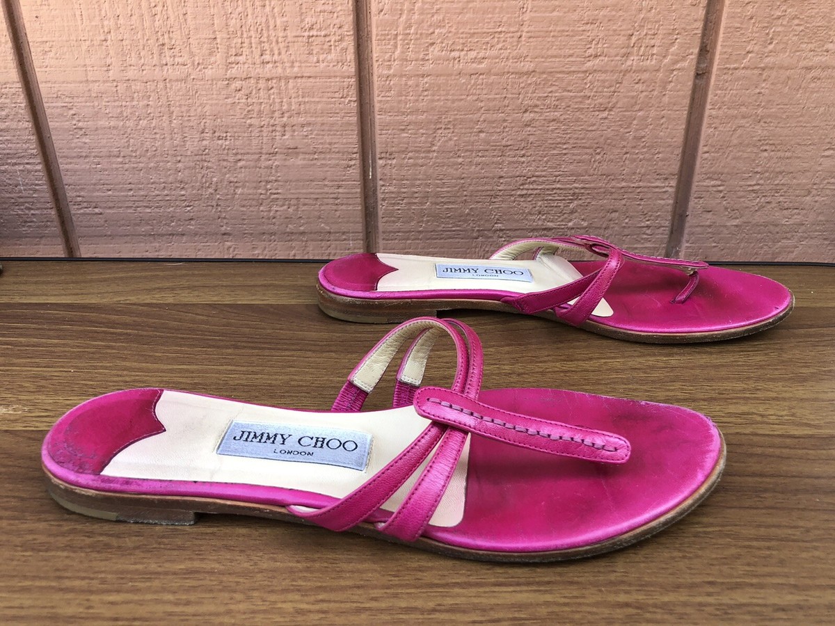 RARE Jimmy Choo 37.5 US 7.5 Flip Flops Flats Sandals Pink