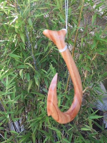 Hawaiian Islands Hand Made Hibiscus Wall Decor Solid Wood Polynesian Fish Hook - Picture 3 of 9