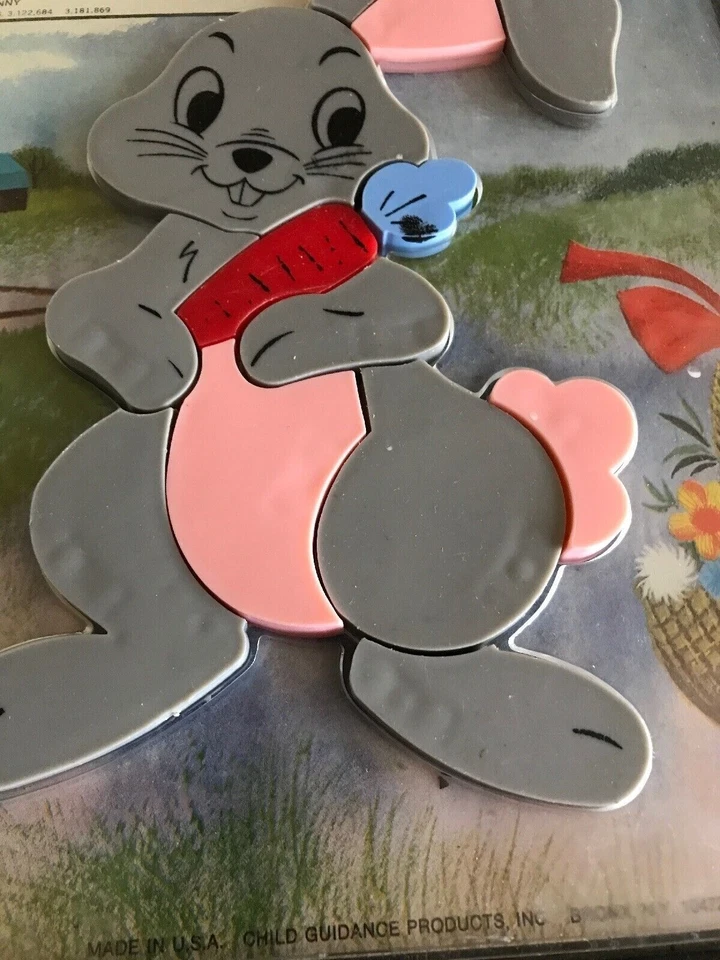Child Guidance Bunny Magnetic Puzzle 13-Piece Inlaid Plastic Vintage USA Made - Image 3 of 3