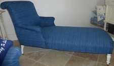 Méridienne vintage de couleur bleue refaite entièrement