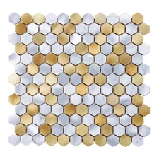 White Calacatta Marble Gold Metallic 1" Hexagon Mosaic Tile Kitchen Backsplash