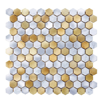 White Calacatta Marble Gold Metallic 1'' Hexagon Mosaic Tile Kitchen Backsplash