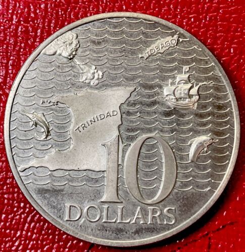 1972 Trinidad & Tobago 10 (Ten) Dollar Sterling Silver  Coin. ENN Coins - Picture 1 of 2