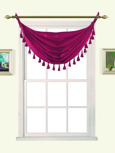 6PC WHOLESALE DEAL GROMMET FAUX SILK WINDOW VALANCE SWAG TOPPER W/FRINGES (M12) - Picture 3 of 20