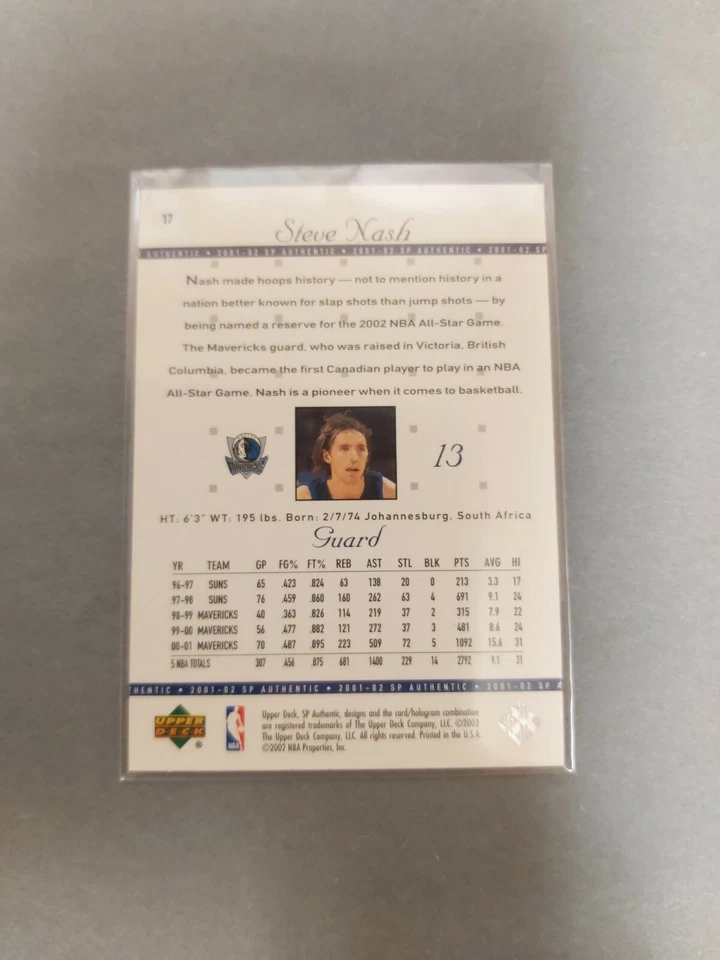 01-02 Sp Authentic Steve Nash #17 Mavericks Suns - Image 2 of 2