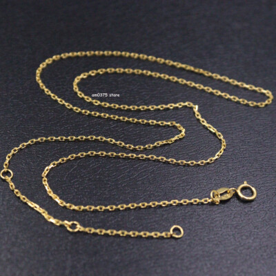 Real 18K Yellow Gold Necklace Women's 1mm Thin Cable Chain Link 18inch 