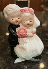 Vintage Bride and Groom Wedding Cake Topper Figurine Ceramic Retro