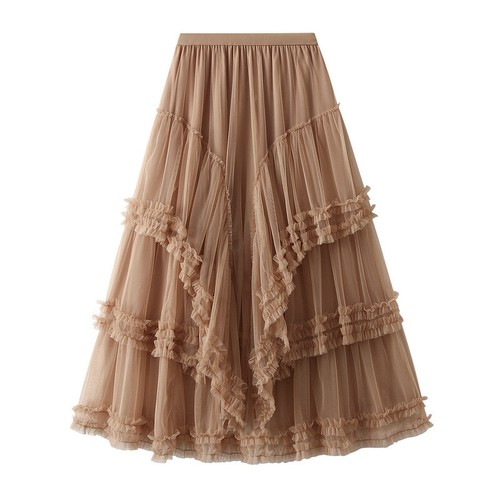 Gonna Donna Lunga Vita Elastica Fata Tulle Maglia Ruffa A Più Strati Gonna Sciusa - Foto 8 di 16
