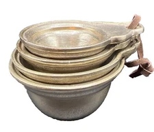 Metal Measuring Cup Set Cravings India Heavy Leather Tie 4 Pcs Brass Colored