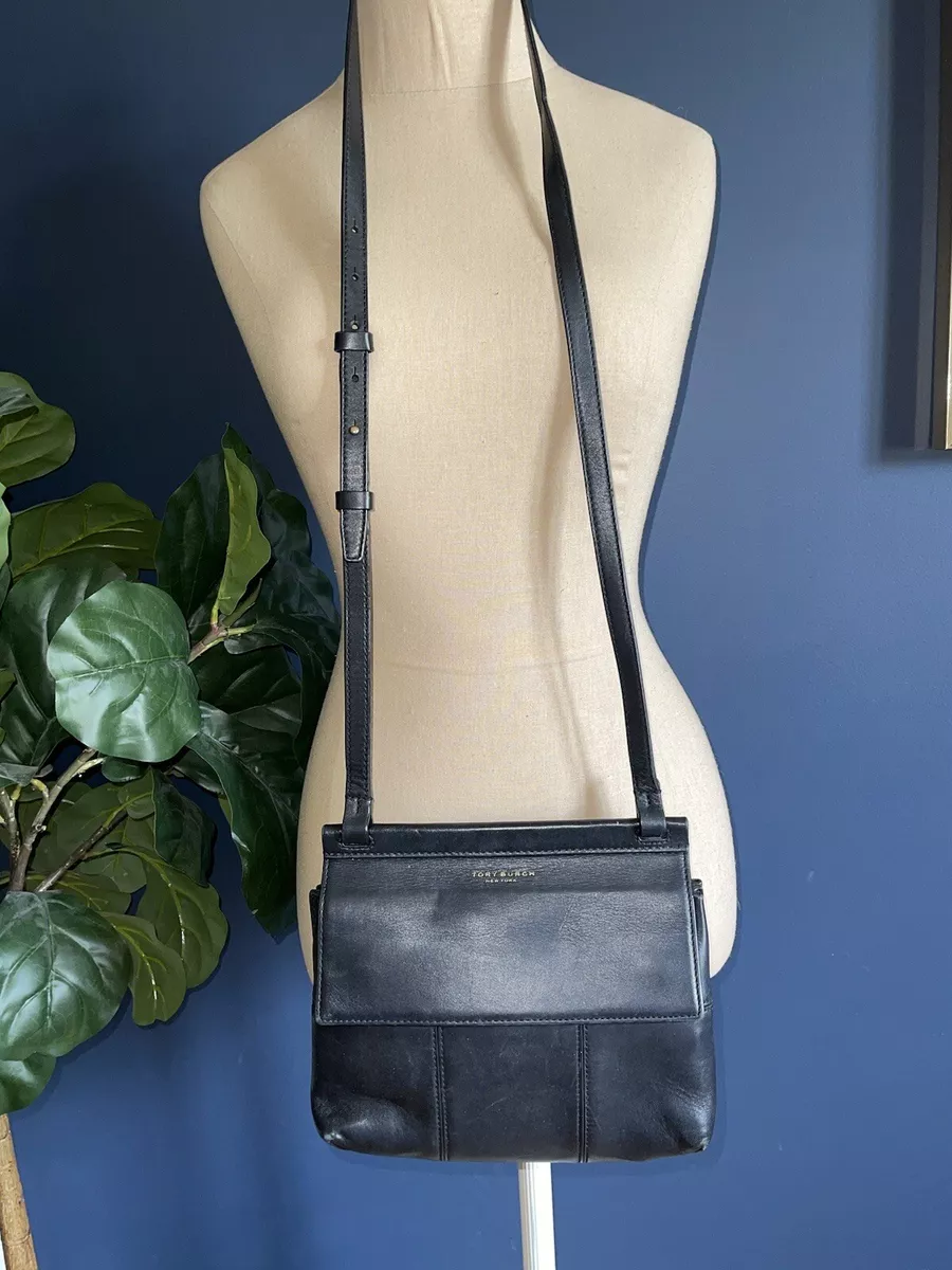 Tory Burch Block T Classic Black Leather Mini Satchel Purse Bag