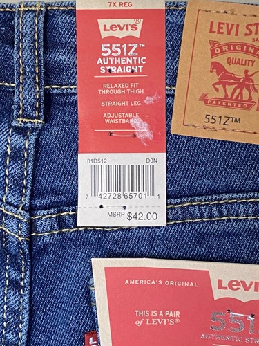 Auténticos pantalones vaqueros elásticos rectos LEVI'S para jóvenes niños 551Z azules $42 nuevos con etiquetas - Imagen 7 de 10