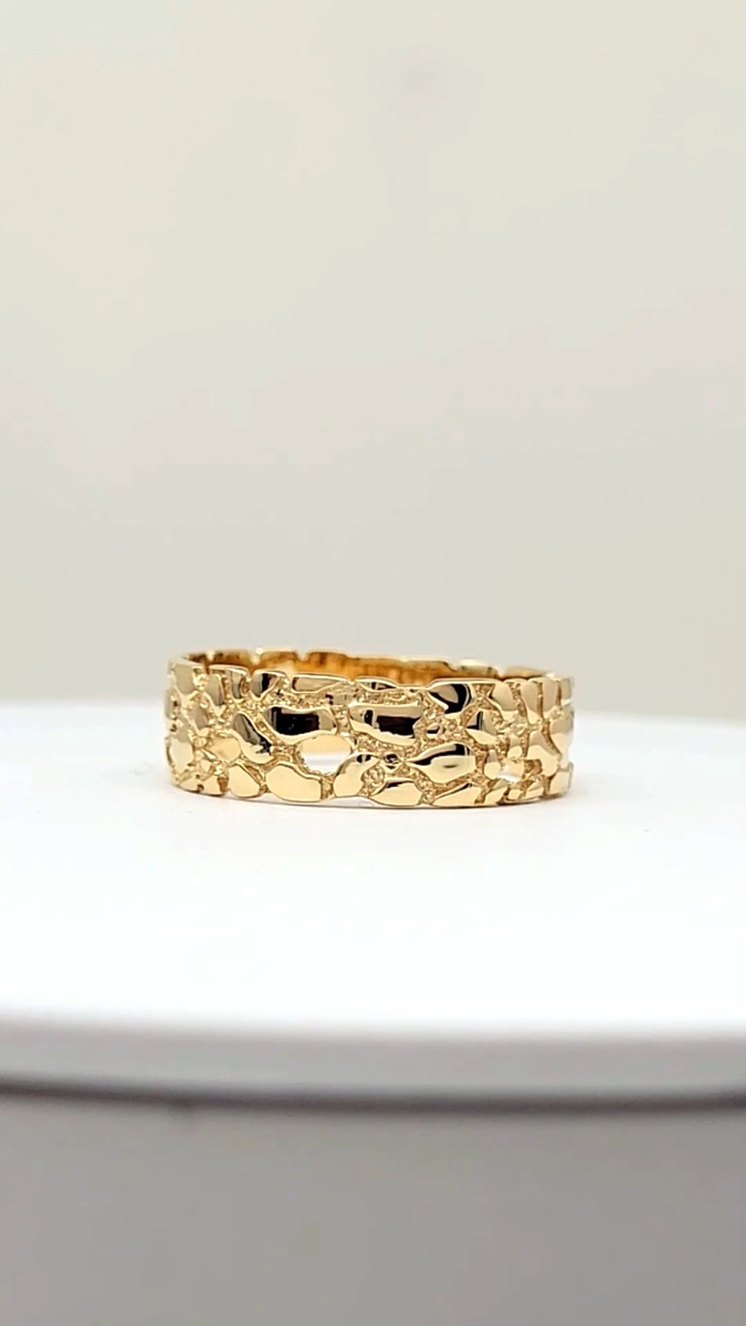 Solid 18K Yellow Gold Nugget Band, 7mm Gold Nugget Ring, Size