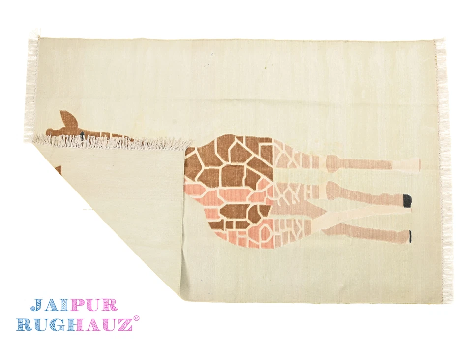 Alfombra de área moderna hecha a mano de algodón natural jirafa marrón rubor 4x6 Foto 2 de 4