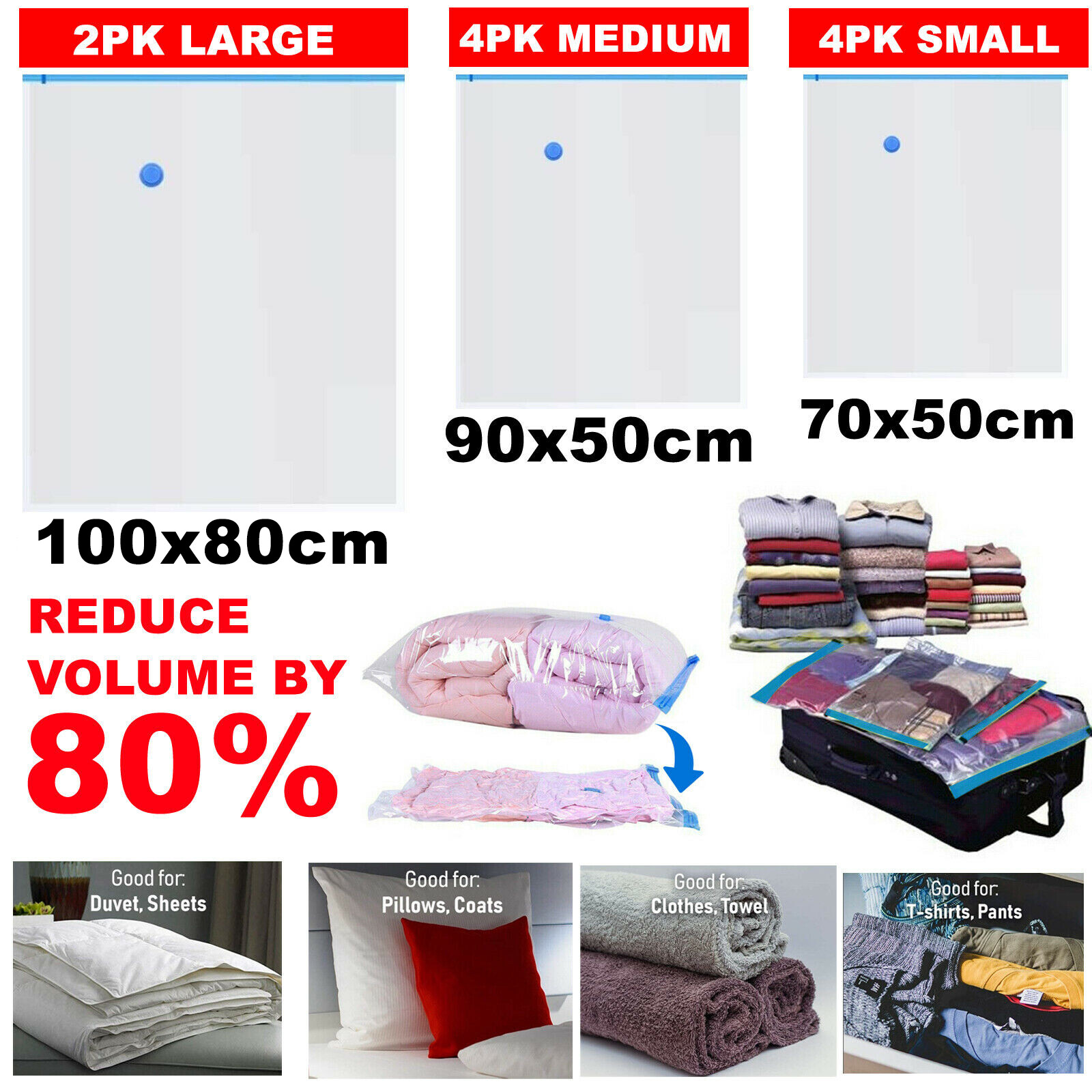 10 VACUUM STORAGE VAC BAGS DUVETS CLOTHES QUILTS BEDDING PILLOWS BED