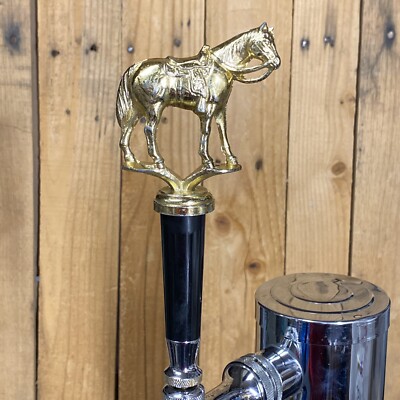 Horse Beer Keg Tap Handle Rodeo Cowboy Western Saddle Vtg Gold Metal Trophy Farm