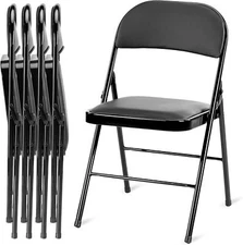 4 Pack Folding Chairs with Leather Padded Cushion Seats & Durable Metal Frame