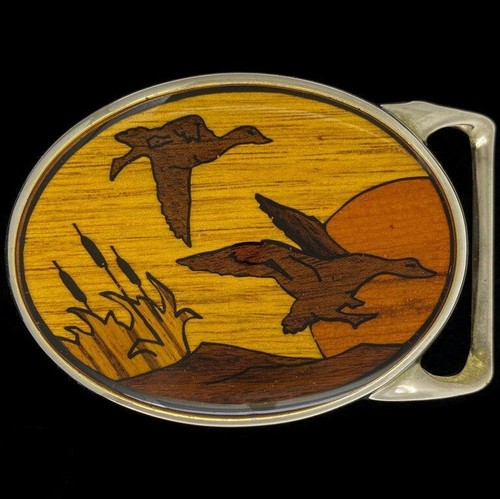 Wood Duck Geese Mallard Ringneck Sun Von West Hunter 80s NOS Vintage Belt Buckle