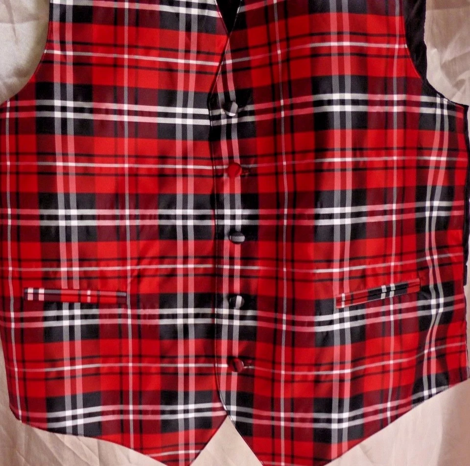 Chaleco Vesuvio Napoli Italia Rojo Negro Blanco Cuadros Poli Abotonado Mediano Foto 3 de 4