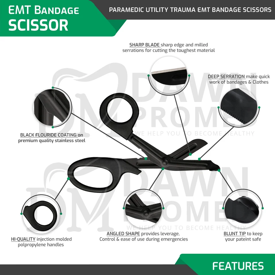 Paramedic EMT Trauma Shears Nurse Scissors First Aid 7.25" Full Tactical Black - Image 3 of 4