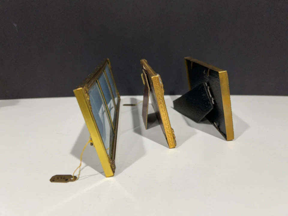 3 Antique 19th Century Empire French Gilt Bronze Cabinet Portrait Photo Frames - Image 2 of 4