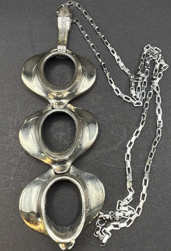 Vintage Guy Vidal Signed Brutalist Modernist Pewter Statement Pendant Necklace