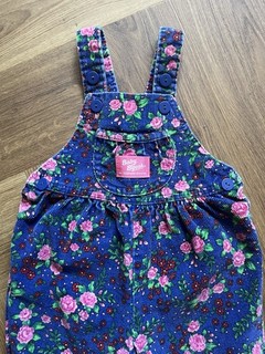 Vintage/Retro Oshkosh blau Cord Blumen rosa Rose Latzhose/Strampler 3 6 Monate